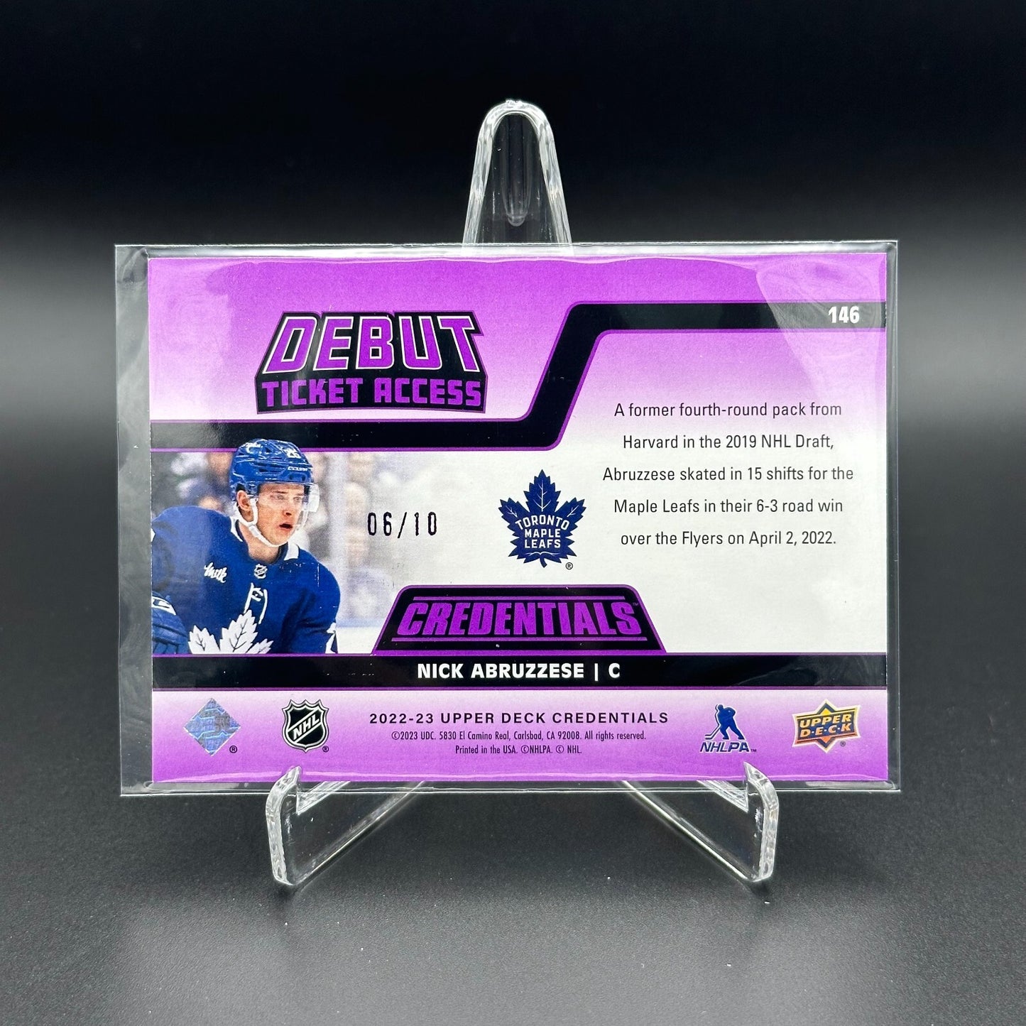 2022-23 UD Credentials NICK ABRUZZESE #146 Debut Ticket Access Purple 6/10
