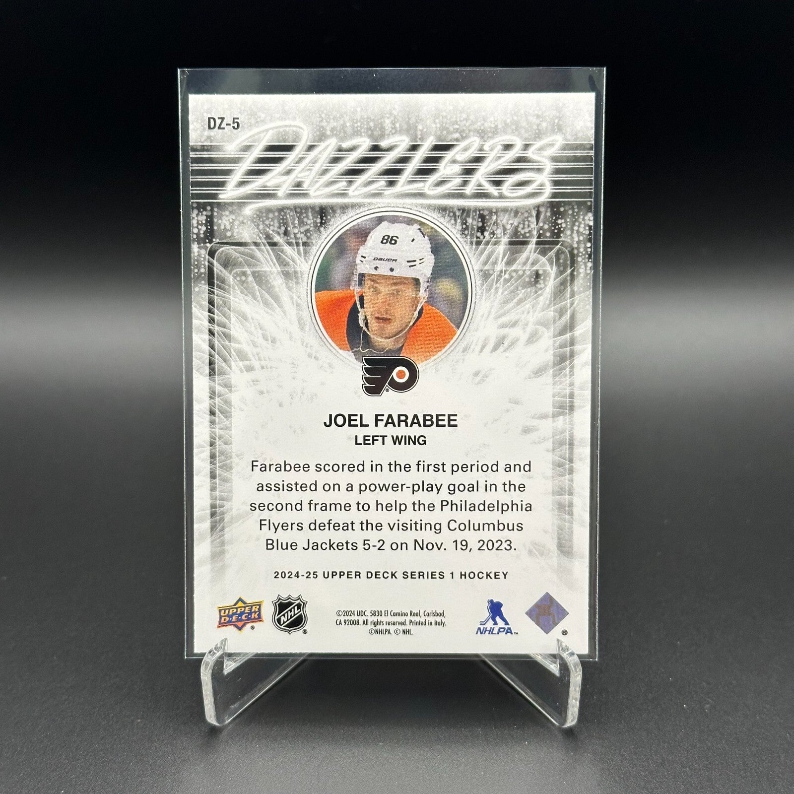 2024-25 UD Series 1 JOEL FARABEE #DZ-5 Dazzlers Orange - Philadelphia Flyers