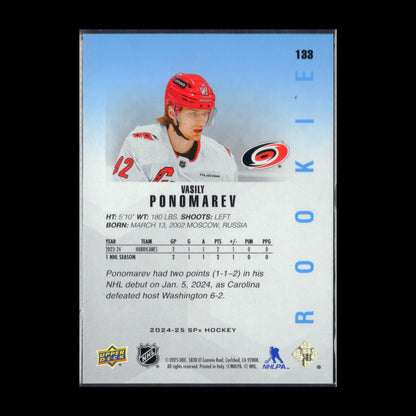 2024-25 Upper Deck SPx VASILY PONOMAREV #133 RC - Carolina Hurricanes