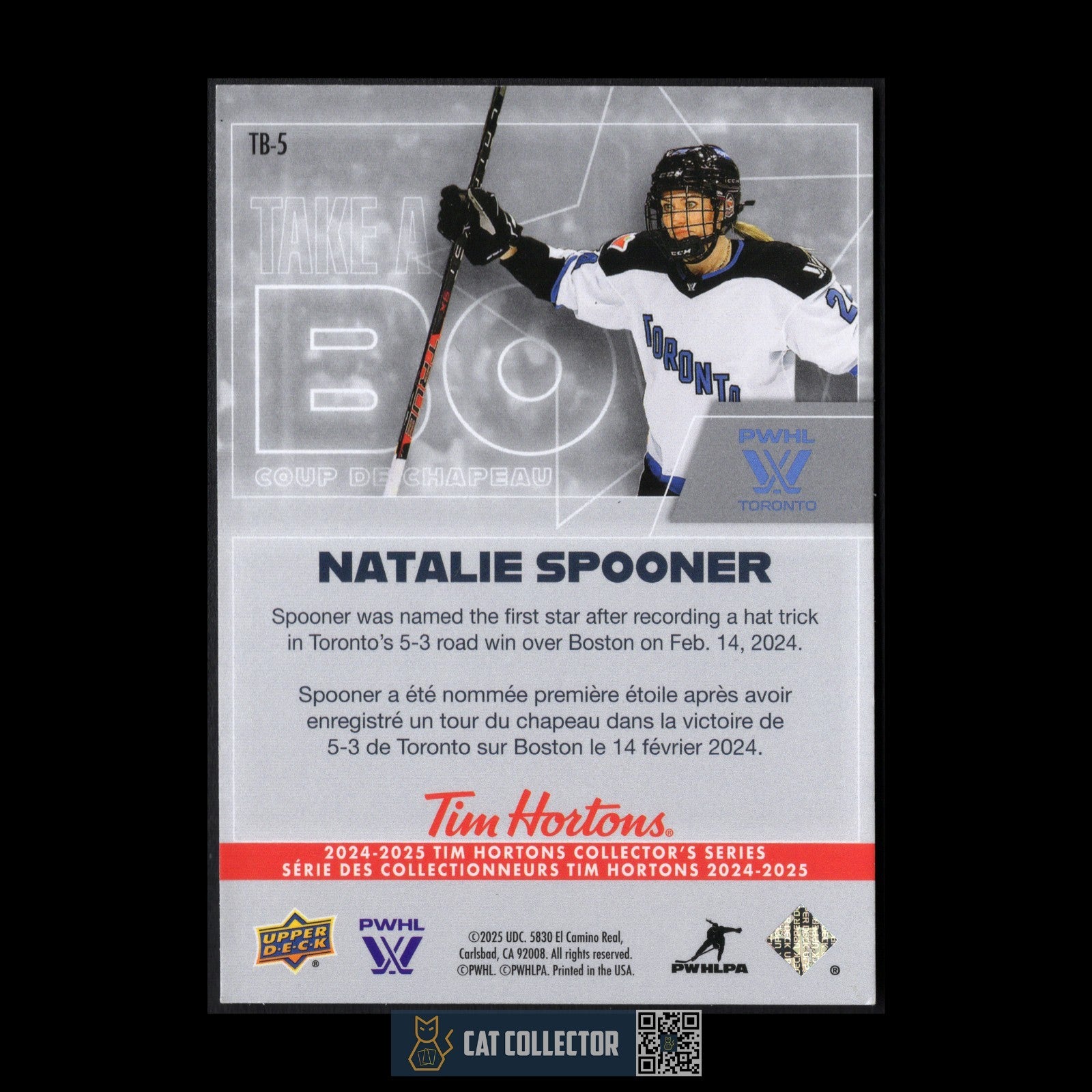 2024-25 UD Tim Hortons NATALIE SPOONER #TB-5 PWHL Take a Bow