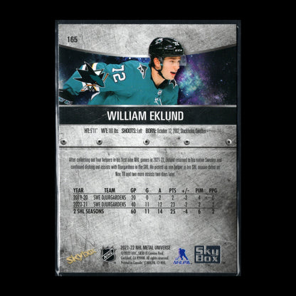 2021-22 SkyBox Metal Universe WILLIAM EKLUND #165 Rookie RC - San Jose Sharks