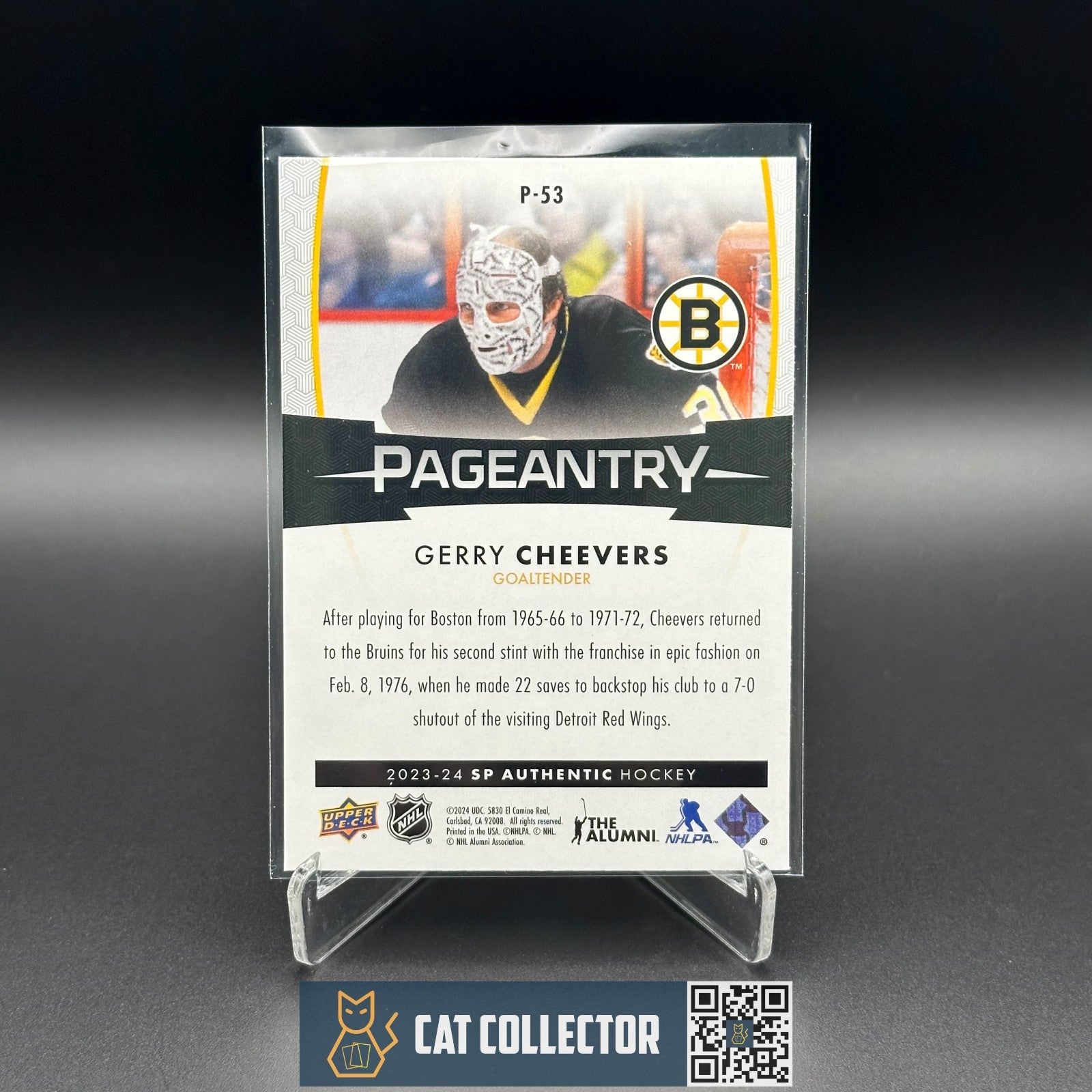 2023-24 UD SP Authentic GERRY CHEEVERS #P-53 Pageantry - Boston Bruins