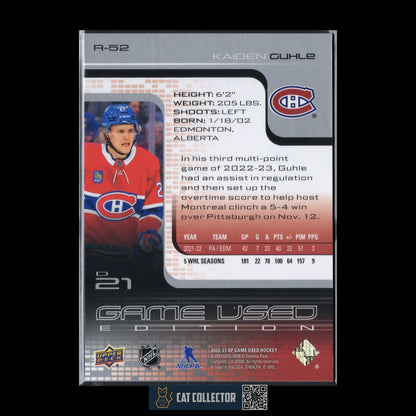 2022-23 UD SP Game Used KAIDEN GUHLE #RC-52 Retro Rookie RC /999