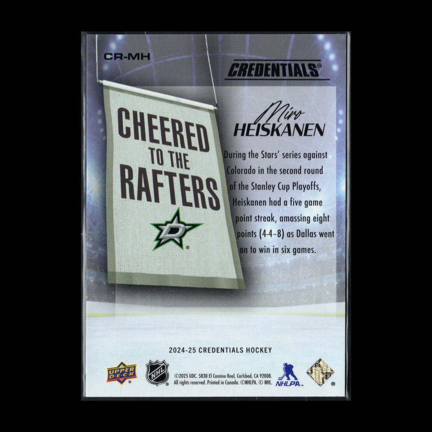 2024-25 UD Credentials MIRO HEISKANEN #CR-MH Cheered to the Rafters