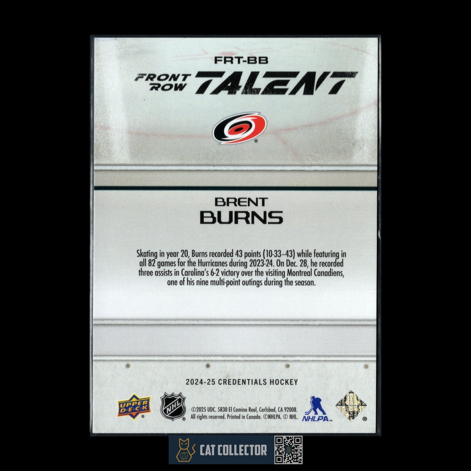 2024-25 UD Credentials BRENT BURNS #FRT-BB Front Row Talent