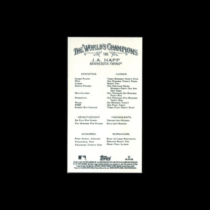 2021 Topps Allen & Ginter's J.A. HAPP #165 Mini - Minnesota Twins