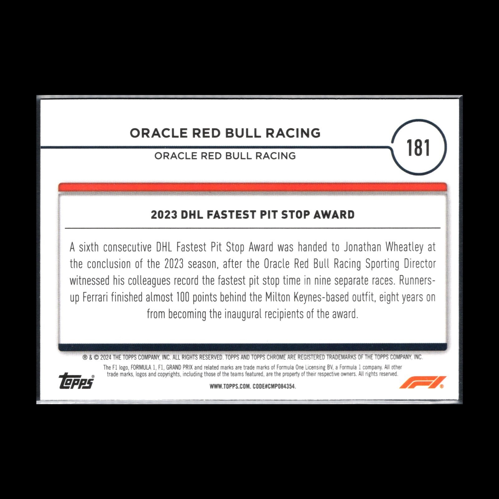 2024 Topps F1 ORACLE RED BULL RACING #181 Mini Diamonds Refractors 270/299