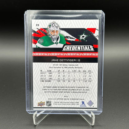 2023-24 UD Credentials JAKE OETTINGER #25 Red 273/349 - Dallas Stars