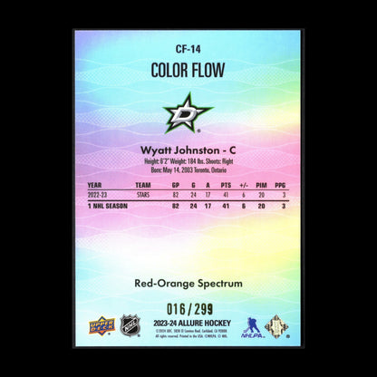 2023-24 UD Allure WYATT JOHNSTON #CF-14 Color Flow Red-Orange Spectrum 16/299