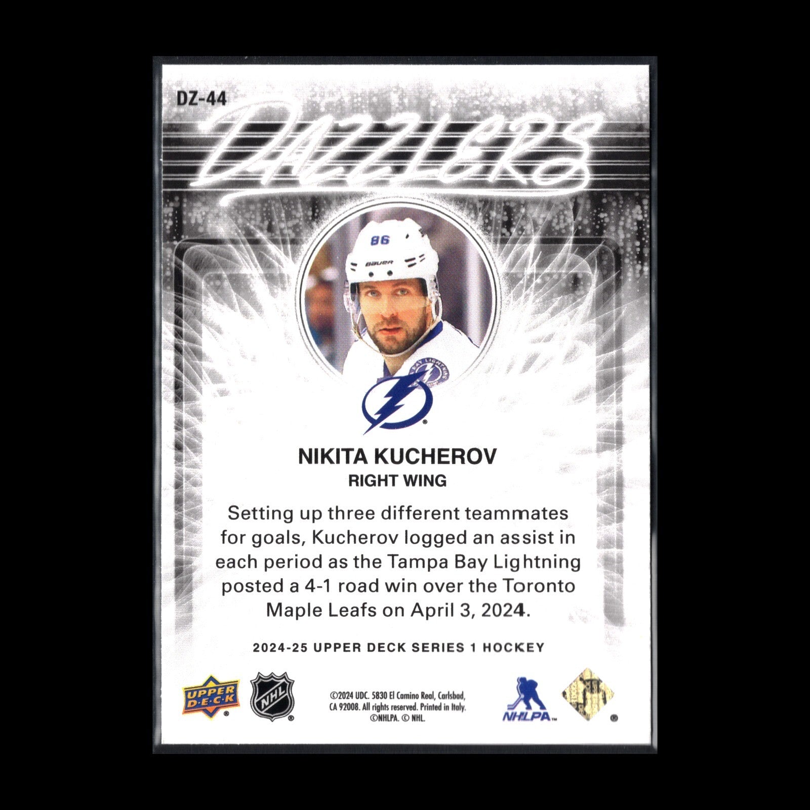 2024-25 UD Series 1 NIKITA KUCHEROV #DZ-44 Dazzlers Blue - Tamba Bay Lightning
