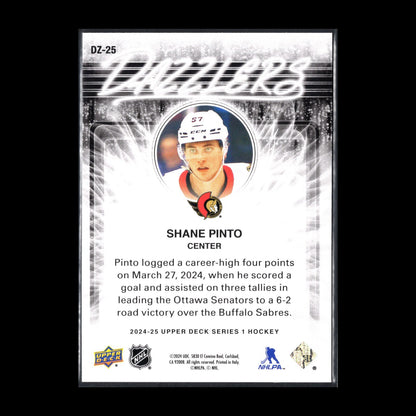 2024-25 UD Series 1 SHANE PINTO #DZ-24 Dazzlers Orange - Ottawa Senators