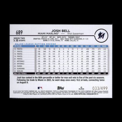 2024 Topps Series 2 JOSH BELL #689 Green foil /499 - Miami Marlins