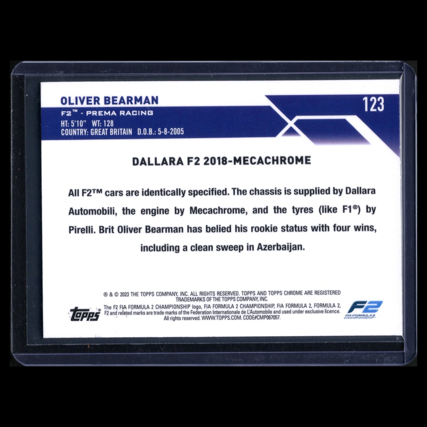 2023 Topps Chrome Formula 2 OLIVER BEARMAN #123 Mini diamond Refractor RC /299