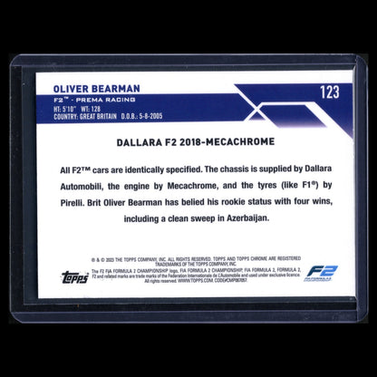 2023 Topps Chrome Formula 2 OLIVER BEARMAN #123 Mini diamond Refractor RC /299