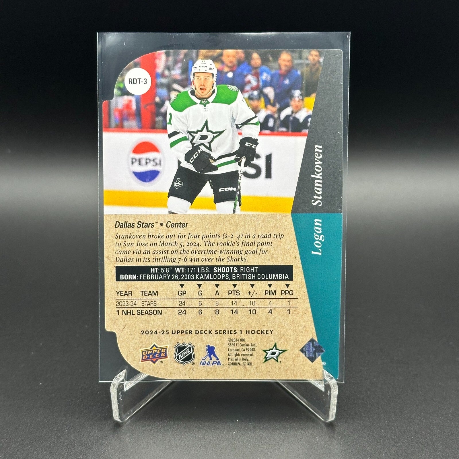 2024-25 UD Series 1 LOGAN STANKOVEN #RDT-3 1994-95 Rookie Die-Cut RC