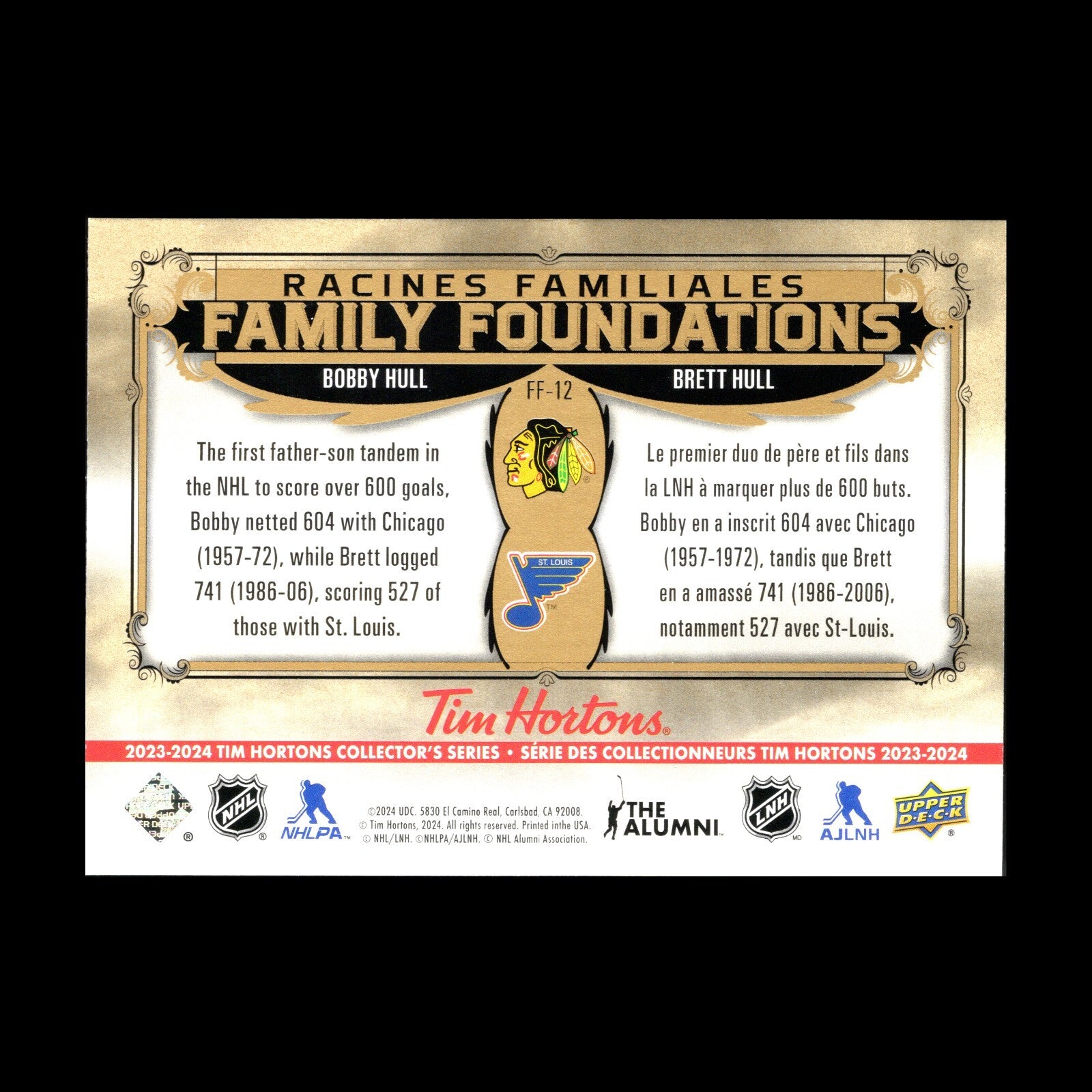 2023-24 UD Tim Hortons BOBBY & BRETT HULL #FF-12 Family Foundations