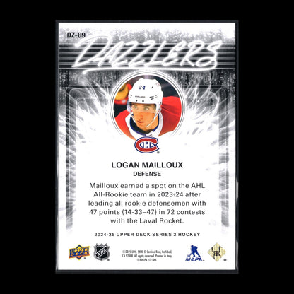 2024-25 UD Series 2 LOGAN MAILLOUX #DZ-69 Dazzlers Blue RC - Montreal Canadiens