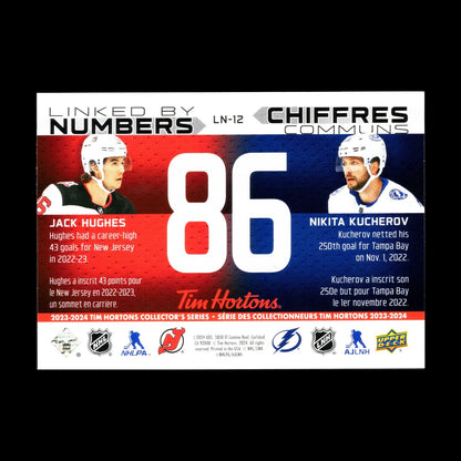 2023-24 UD Tim Hortons JACK HUGHES & NIKITA KUCHEROV #LN-12 Linked By Numbers