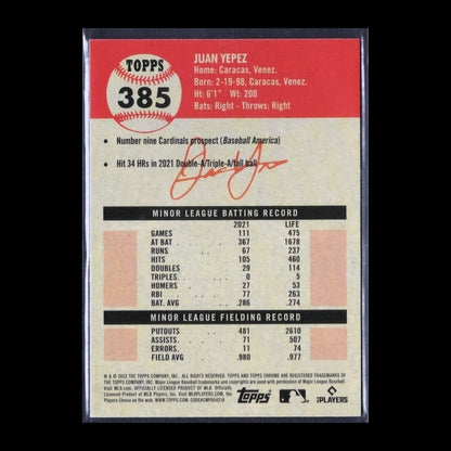 2022 Topps Chrome Platinum Anniversary JUAN YEPEZ #385 RC