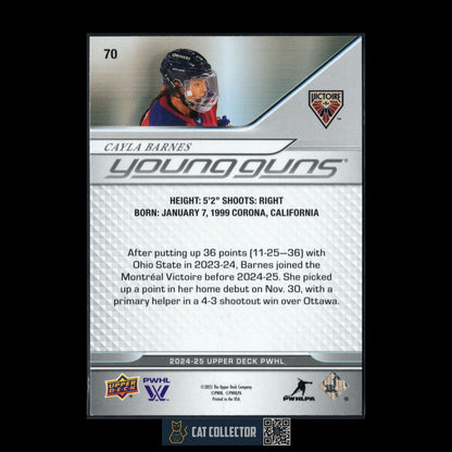 2024-25 UD PWHL CAYLA BARNES #70 Young guns RC Rookie