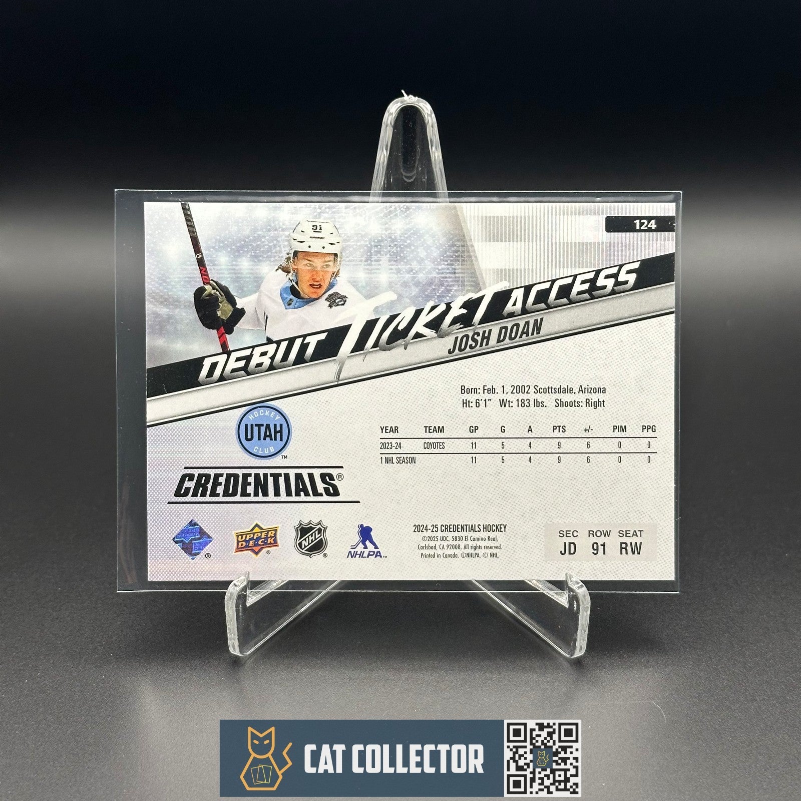 2024-25 UD Credentials JOSH DOAN #124 Debut Ticket Access Horizontal RC