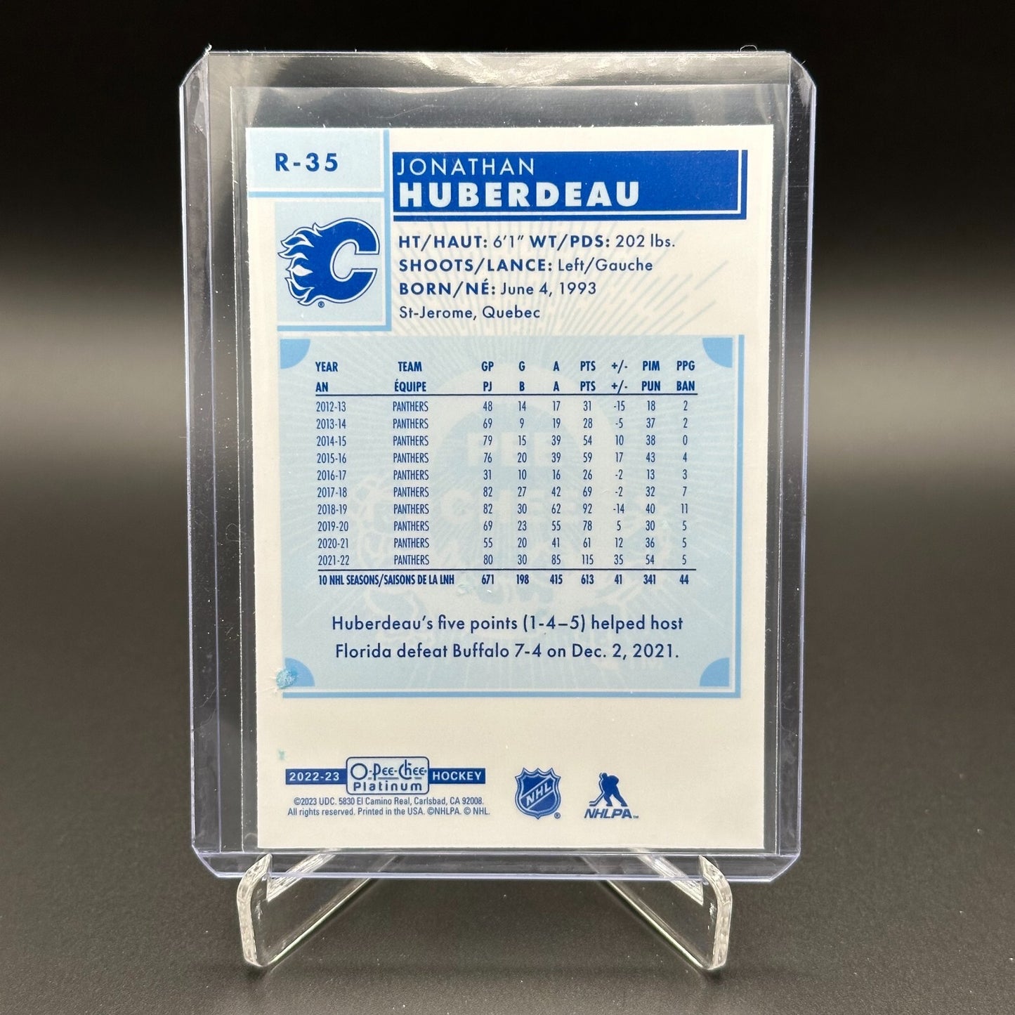 2022-23 O-Pee-Chee Platinum JONATHAN HUBERDEAU #R-35 Retro - Calgary Flames