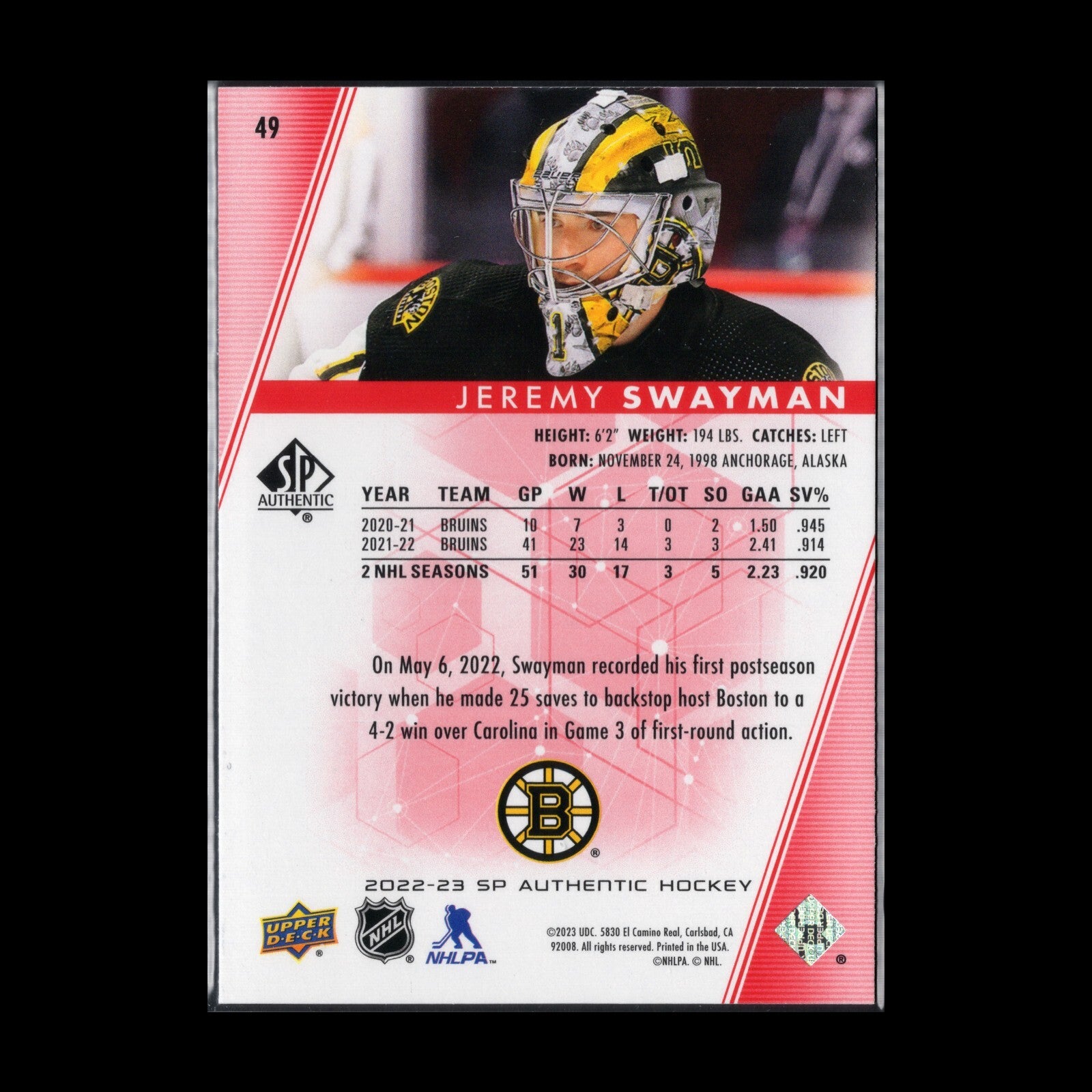 2022-23 Upper Deck SP Authentic JEREMY SWAYMAN #49 Limited Red