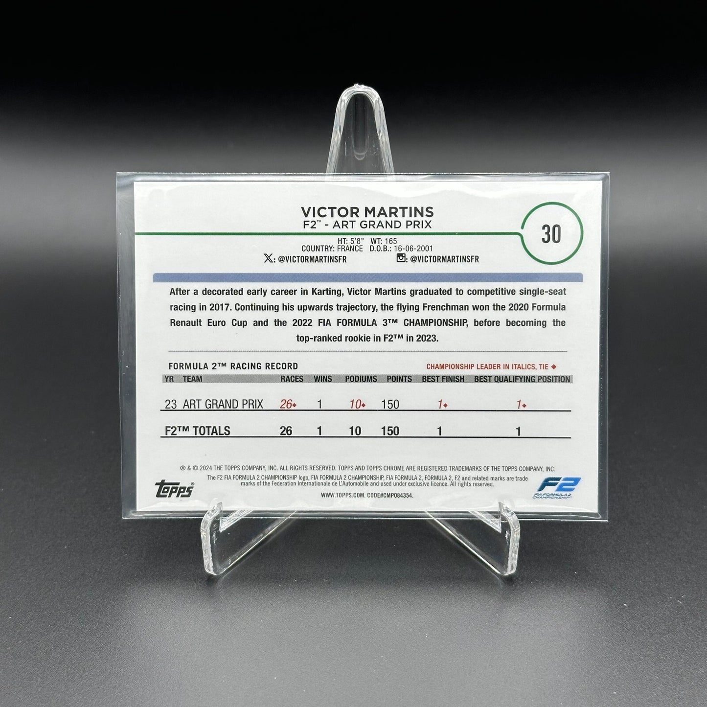 2024 Topps Chrome F1 VICTOR MARTINS #30 F2 Futurs Stars Orange Refractor /25