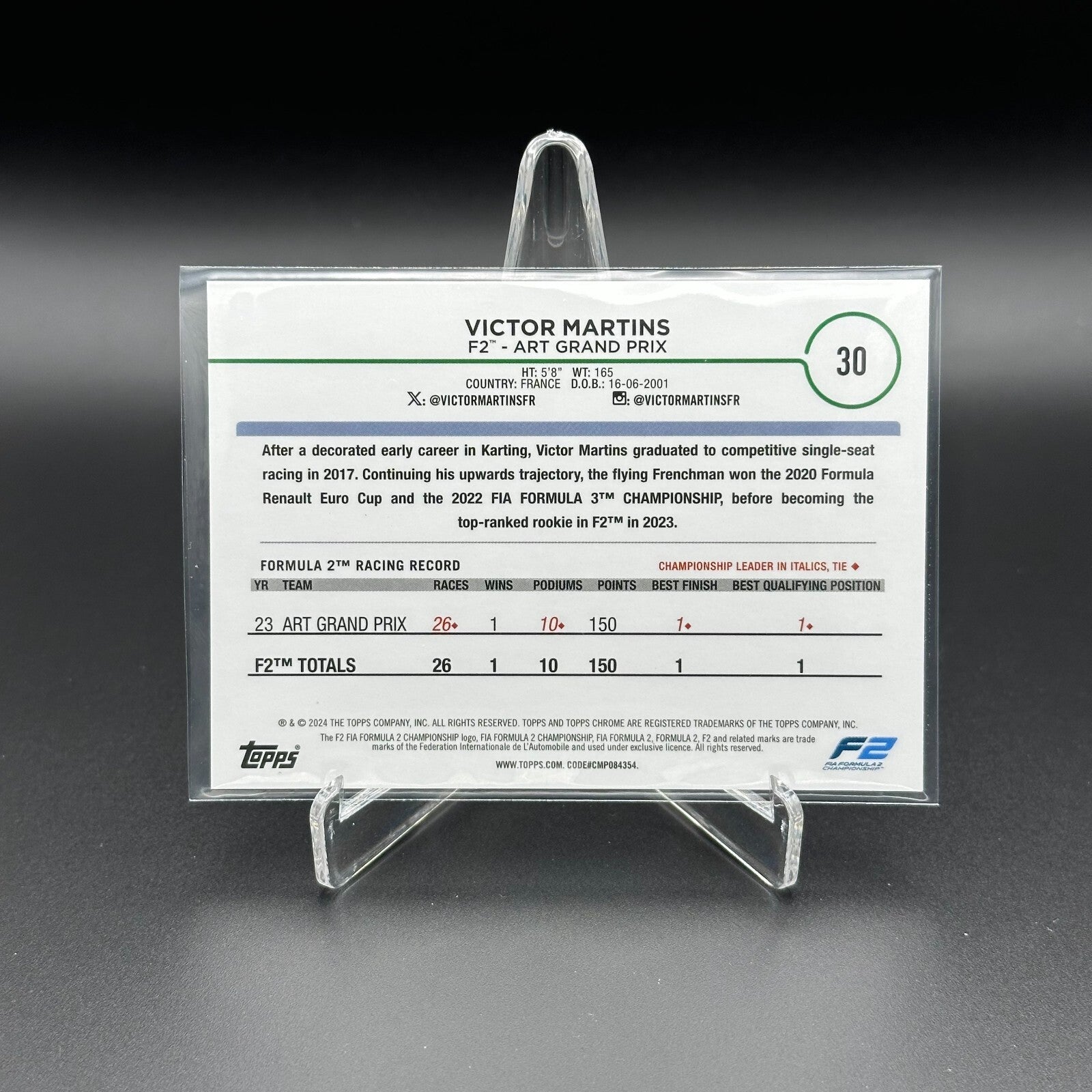 2024 Topps Chrome F1 VICTOR MARTINS #30 F2 Futurs Stars Orange Refractor /25