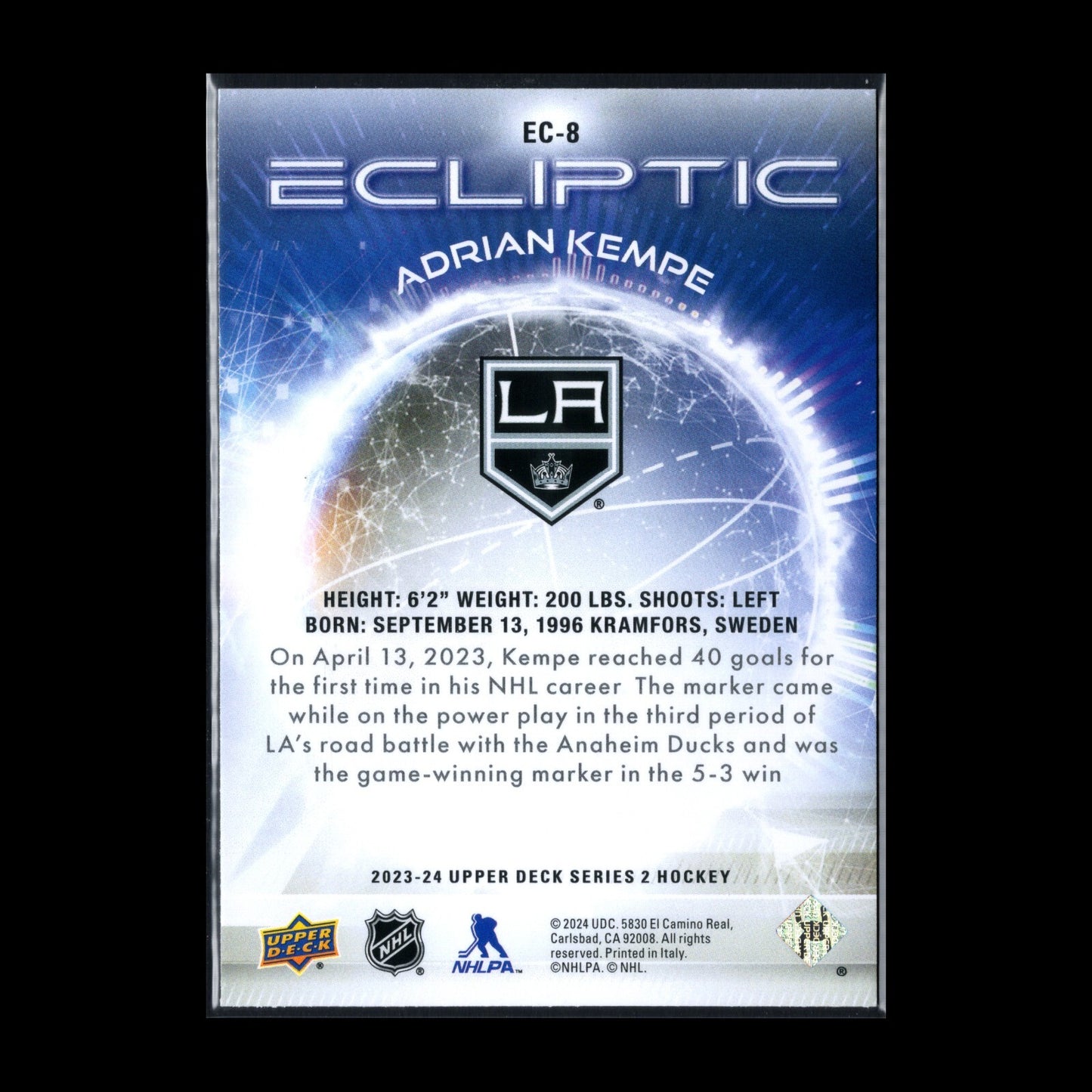2023-24 UD Series 2 ADRIAN KEMPE #EC-8 Ecliptic - LA Kings