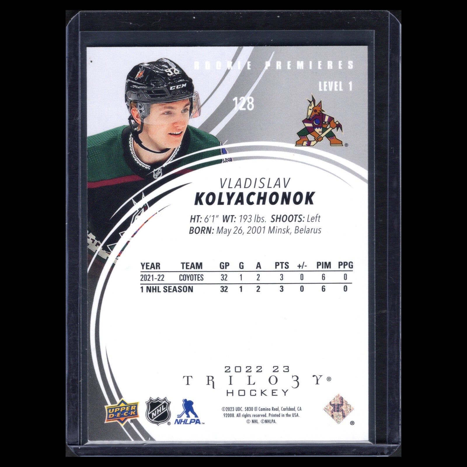 2022-23 UD Trilogy VLADISLAV KOLYACHONOK #128 Rookie RC Level 1 86/999