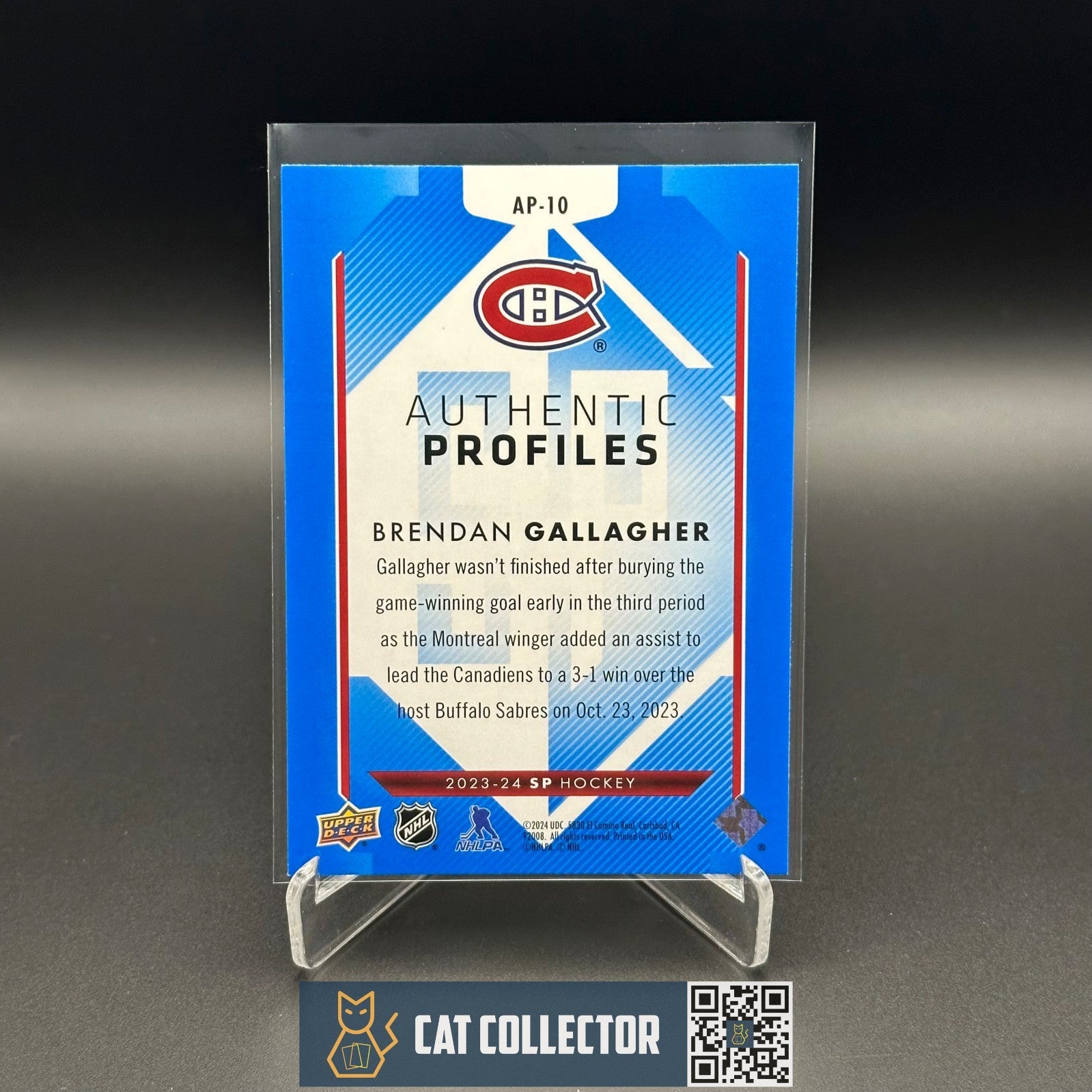 2023-24 UD SP Authentic BRENDAN GALLAGHER #AP-10 Authentic Profiles