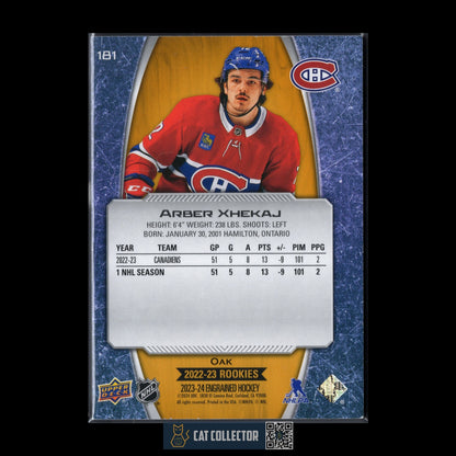 2022-23 UD Engrained ARBER XHEKAJ #181 Oak Rookie RC /299 Montreal Canadiens