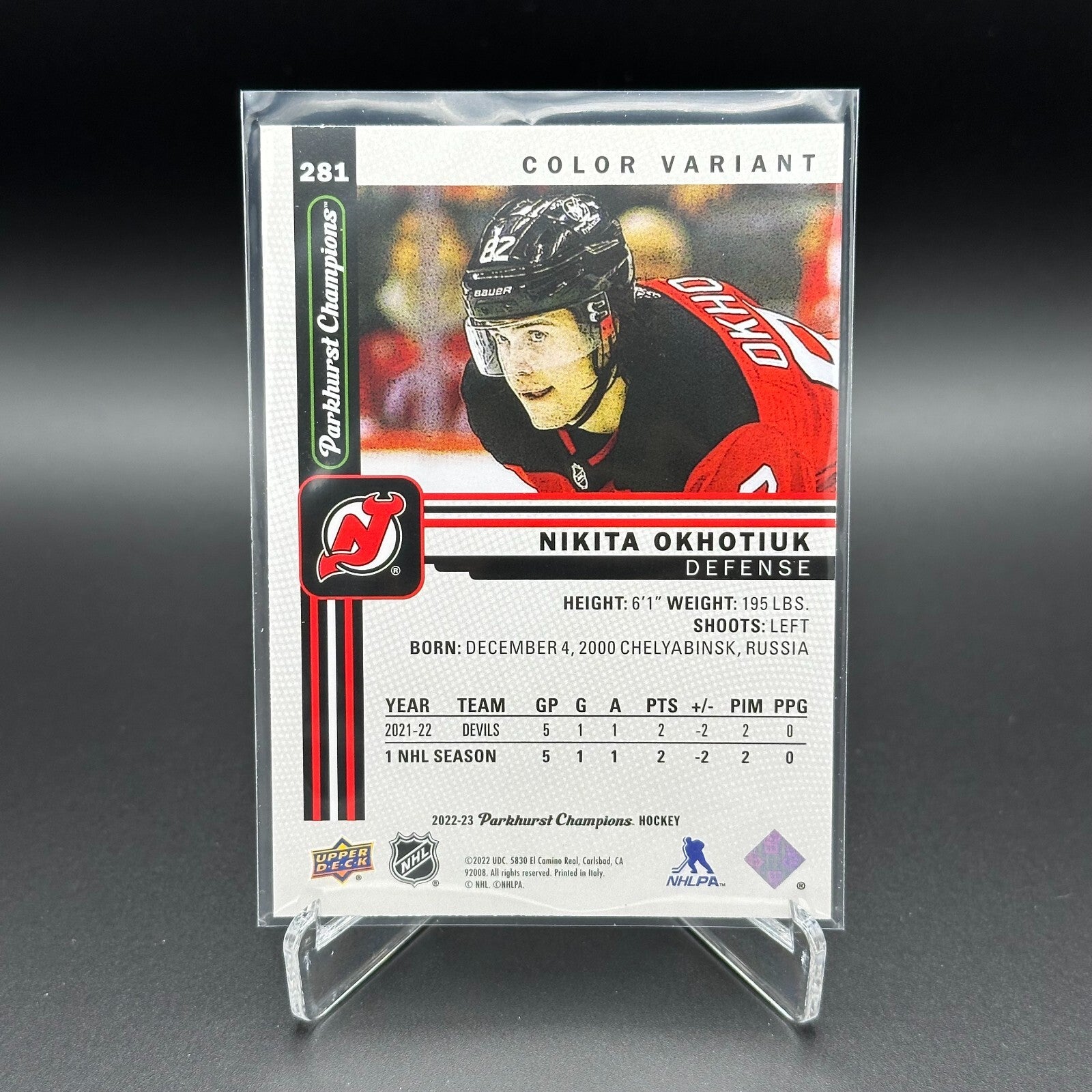2022-23 UD Parkhurst Champions NIKITA OKHOTIUK #281 Color Variant Rookie