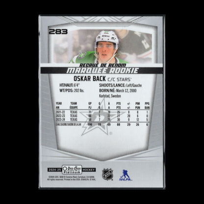 2024-25 O-Pee-Chee Platinum OSKAR BACKSTROM #283 Marquee Rookie RC