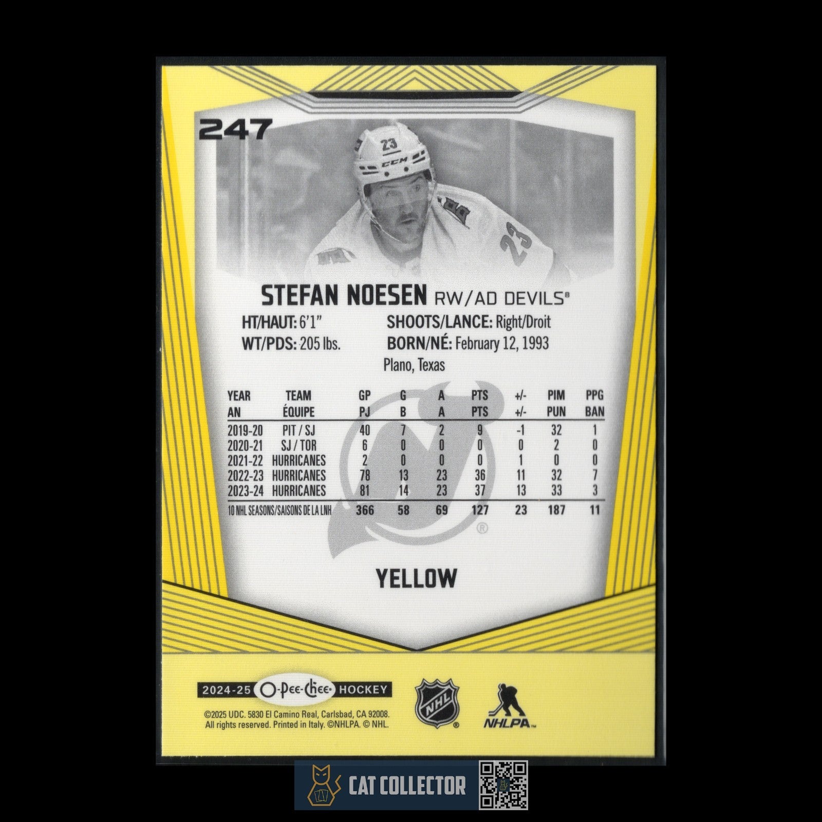 2024-25 O-Pee-Chee STEFAN NOESEN #247 Yellow border - Carolina Hurricanes