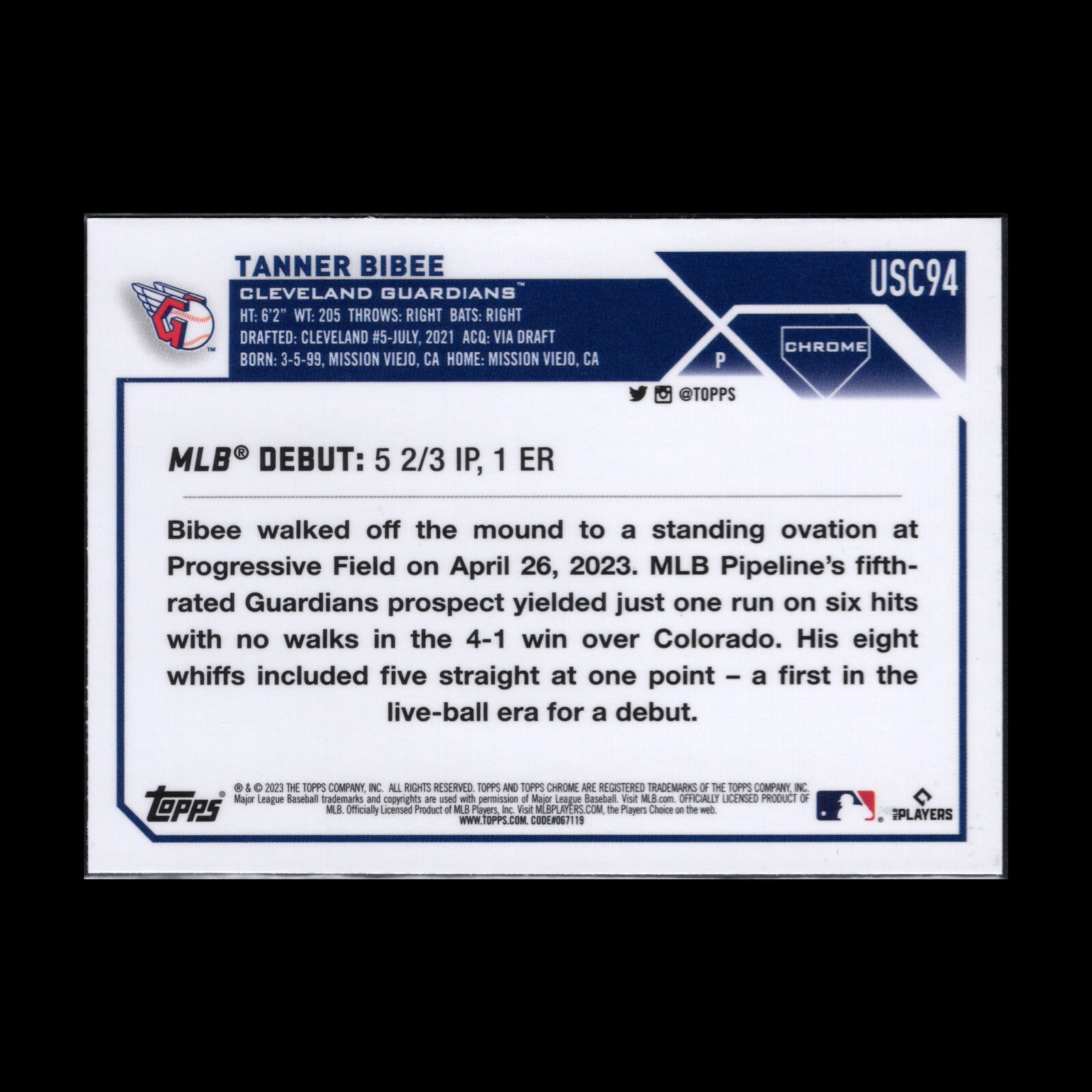 2023 Topps Chrome Updated Series TANNER BIBEE #USC94 Rookie debut RC