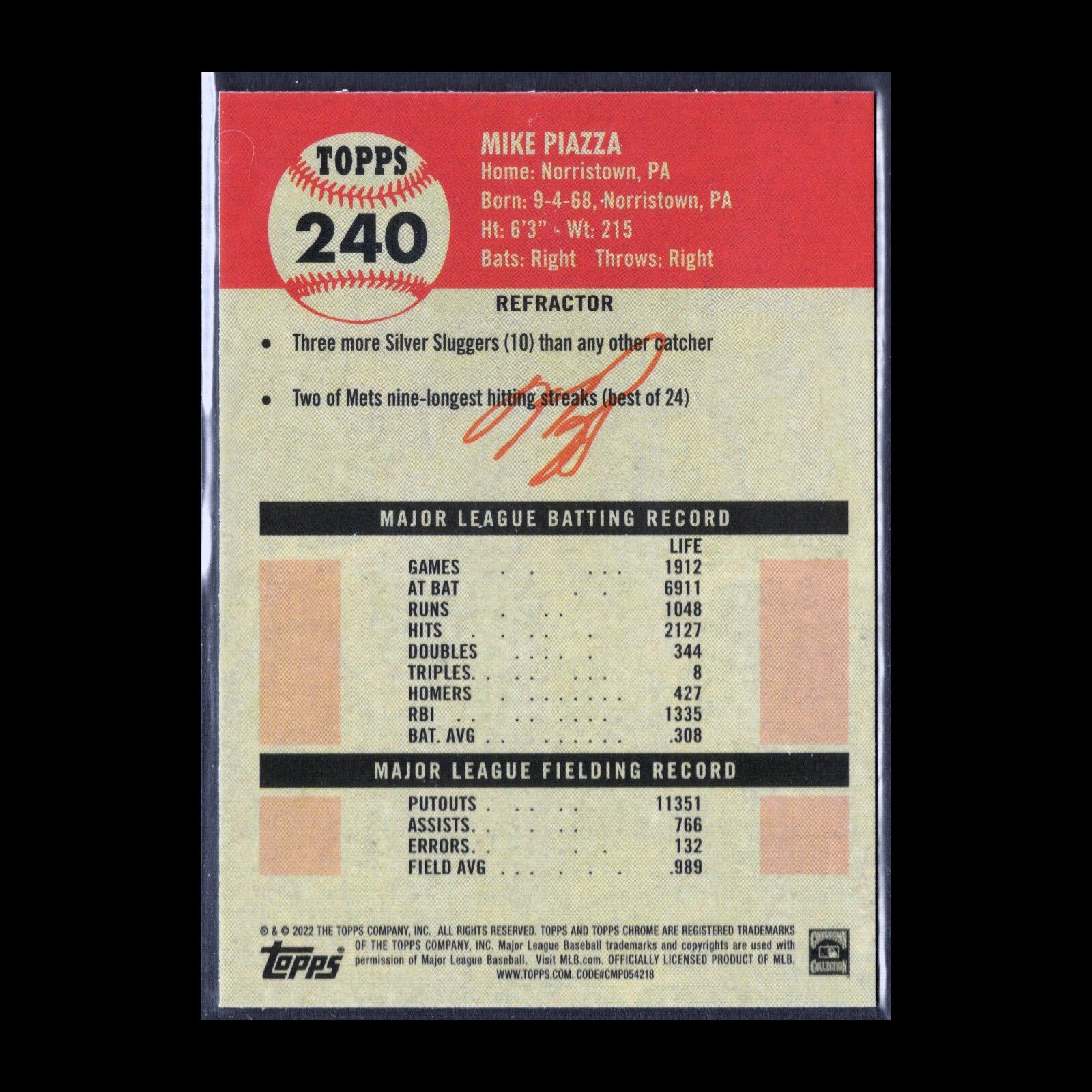 2022 Topps Chrome Platinum Anniversary MIKE PIAZZA #240 Refractor