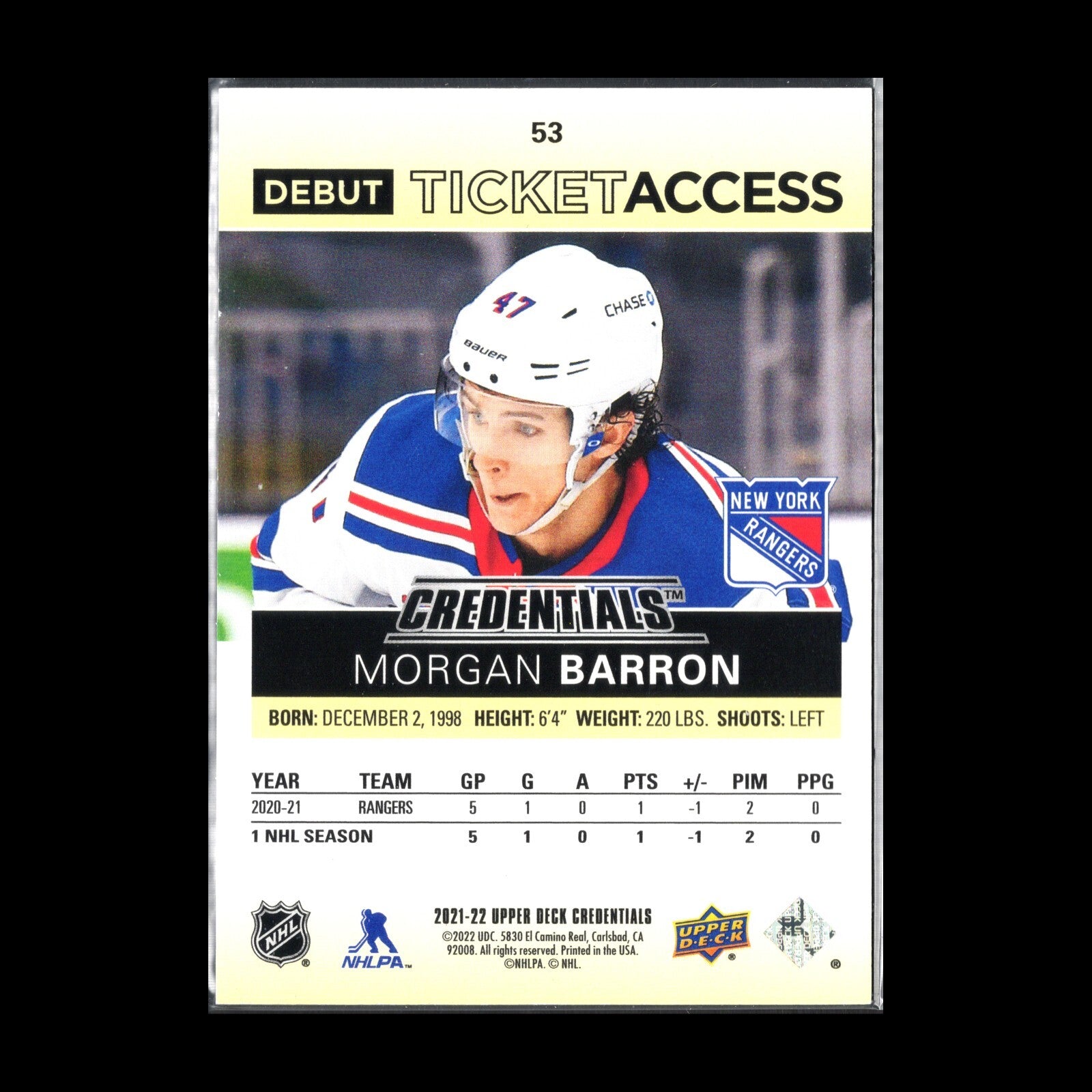 2021-22 UD Credentials MORGAN BARRON #53 Debut Ticket Access Yellow RC /249