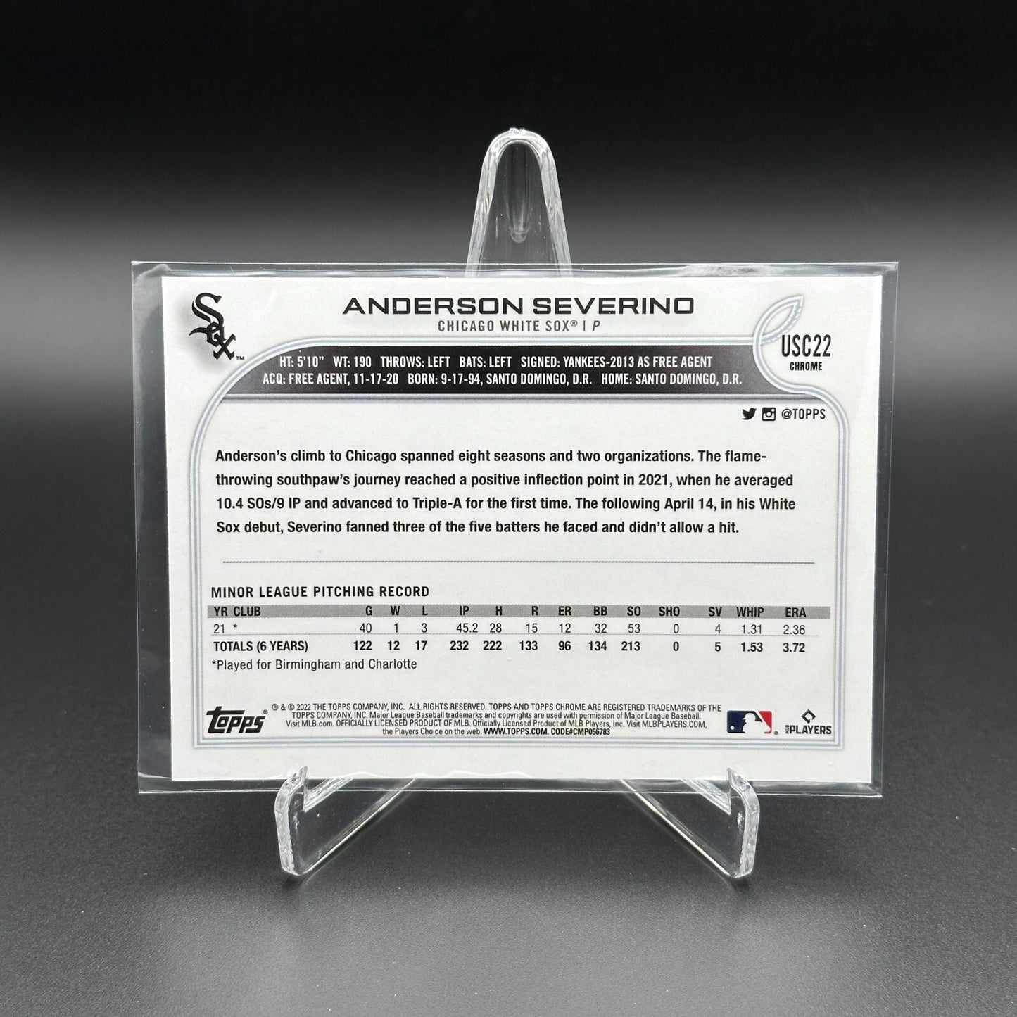 2022 Topps Chrome Updated Series ANDERSON SEVERINO #USC22 Purple Border Parallel