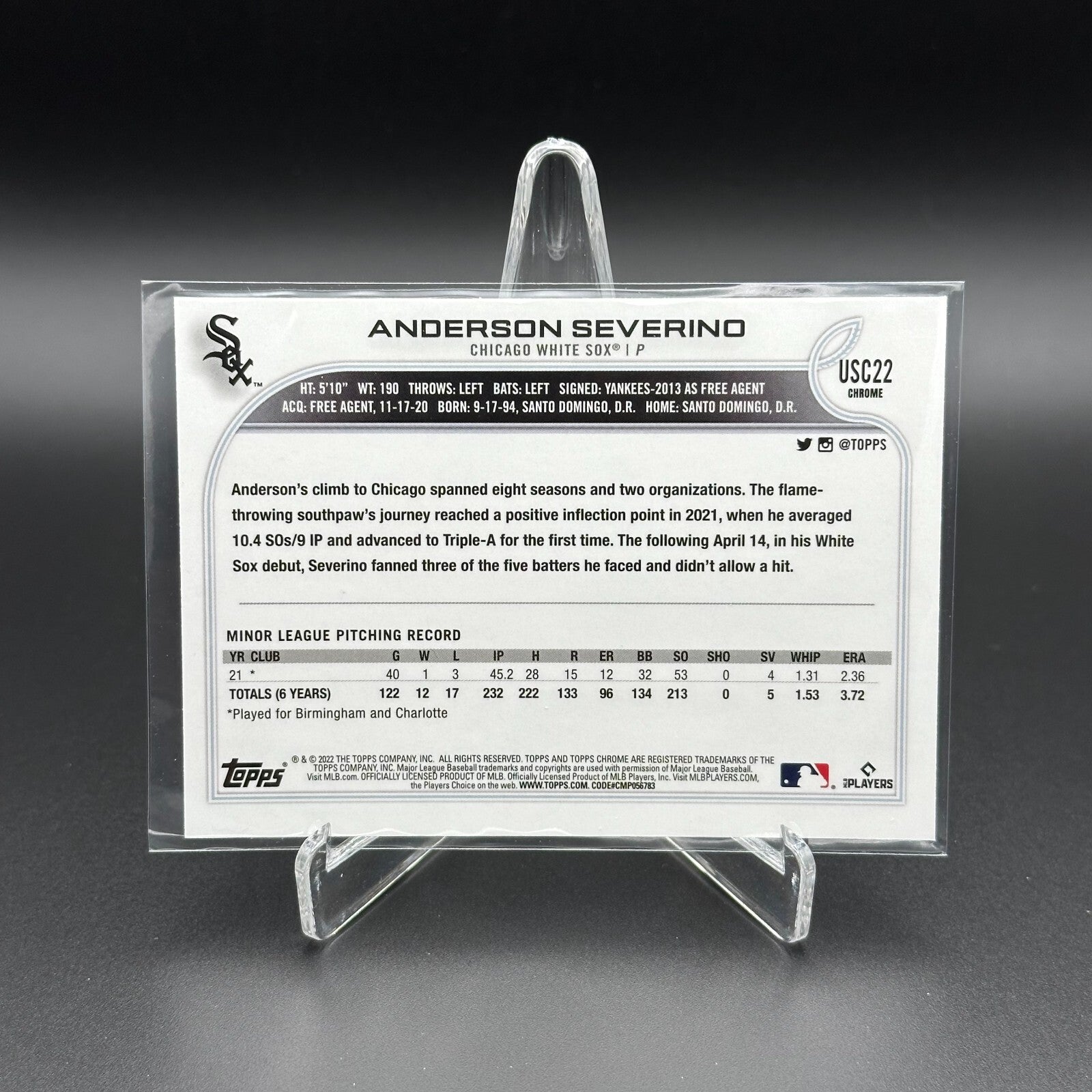 2022 Topps Chrome Updated Series ANDERSON SEVERINO #USC22 Purple Border Parallel