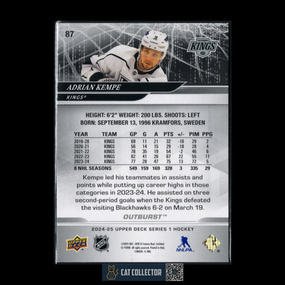 2024-25 Upper Deck Series 1 ADRIAN KEMPE #87 Outburst - Los Angeles Kings