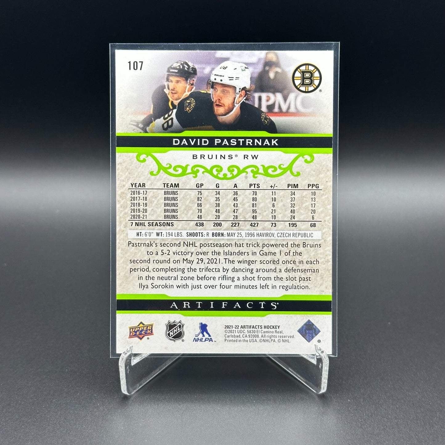 2021-22 Upper Deck Artifacts DAVID PASTRNAK #107 - Boston Bruins
