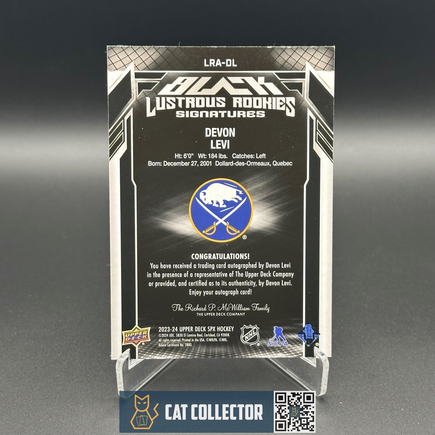 2023-24 UD SPx DEVON LEVI #LRA-DL Black Lustrous Rookie Signature RC /99 Auto