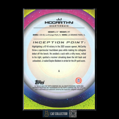 2023 Bowman Inception University JJ MCCARTHY #6 Rookie RC Blue foil /99