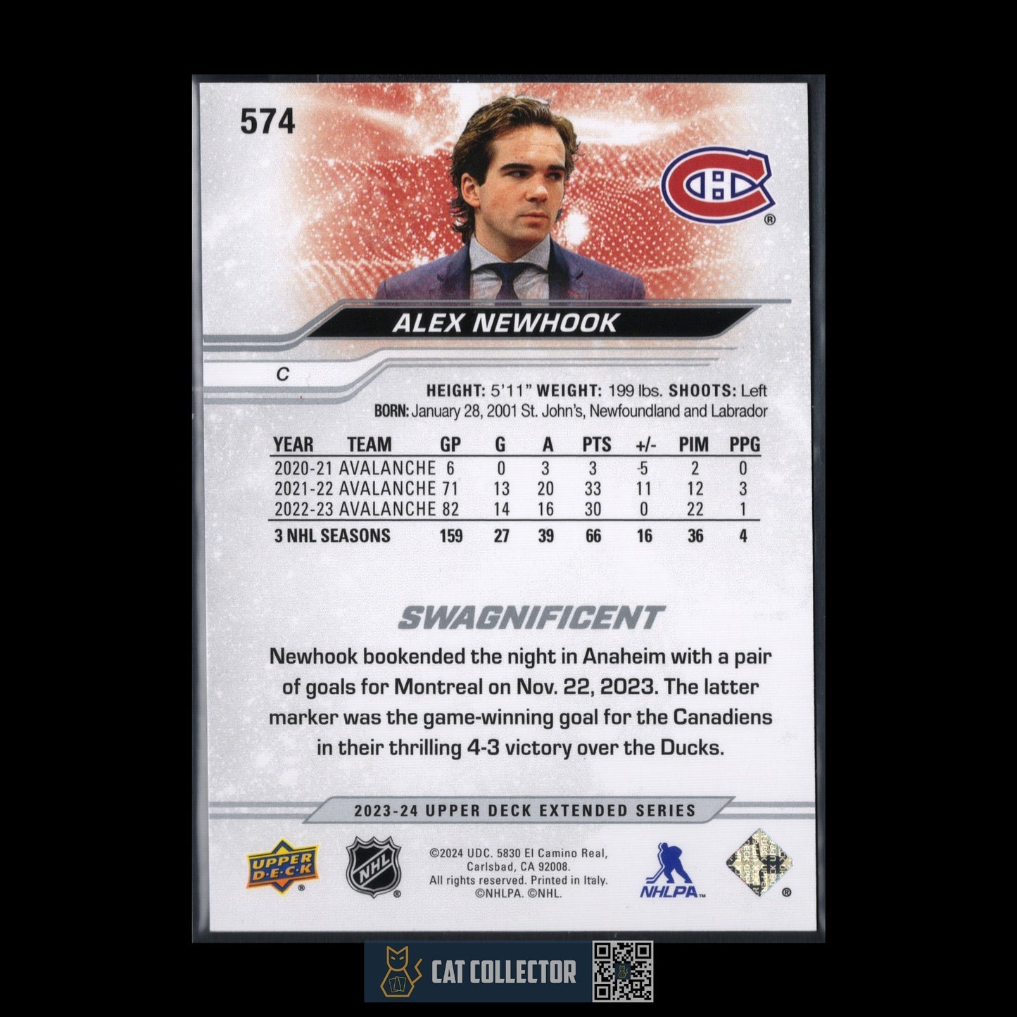 2023-24 UD Extended Series ALEX NEWHOOK #574 Swagnificient - Montreal Canadiens