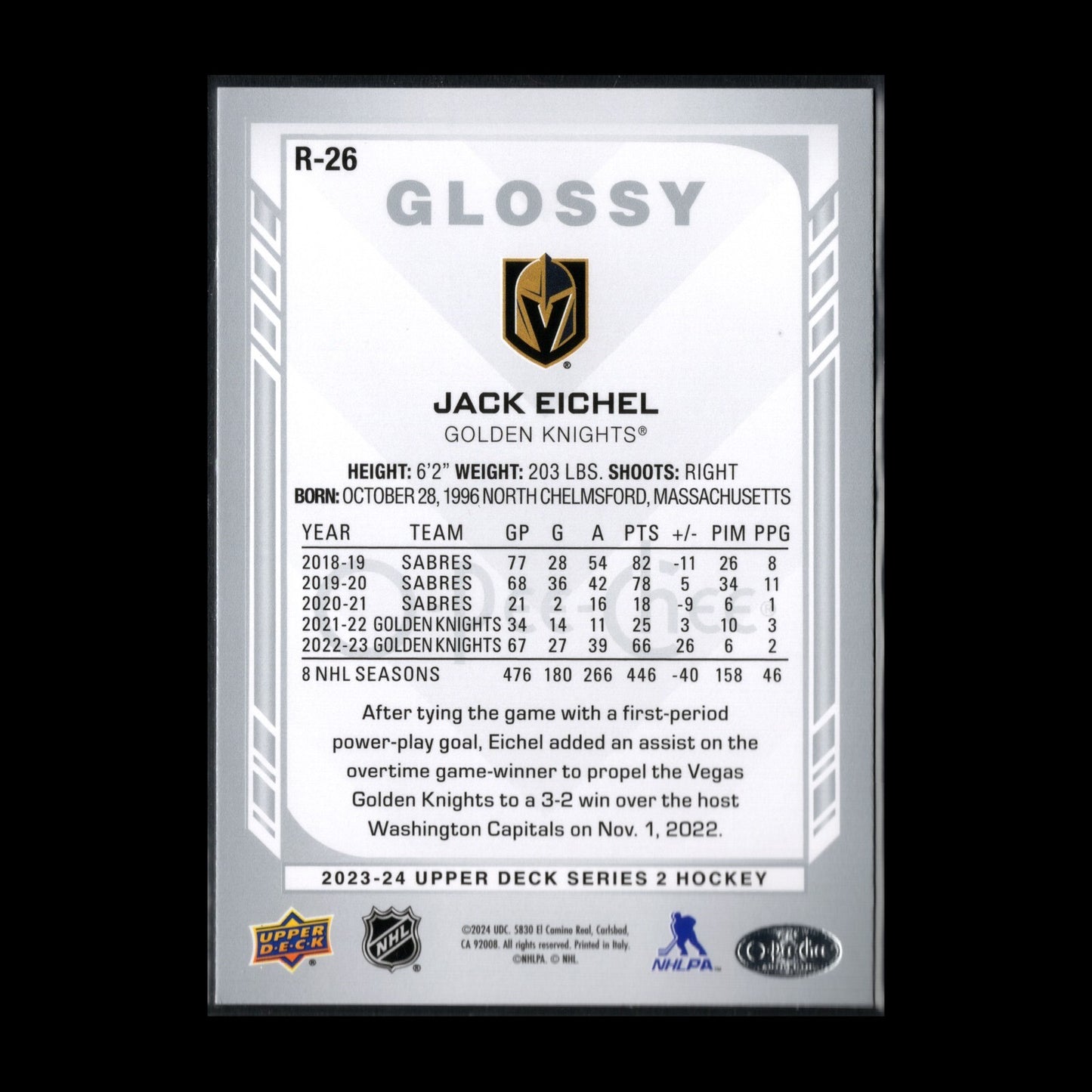 2023-24 UD Series 2 JACK EICHEL #R-26 O-Pee-Chee Glossy - Vegas Golden Knights
