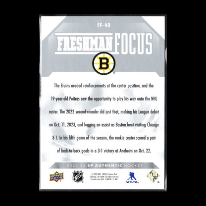 2023-24 UD SP Authentic MATTHEW POITRAS #FF-40 Freshman Focus RC - Boston Bruins