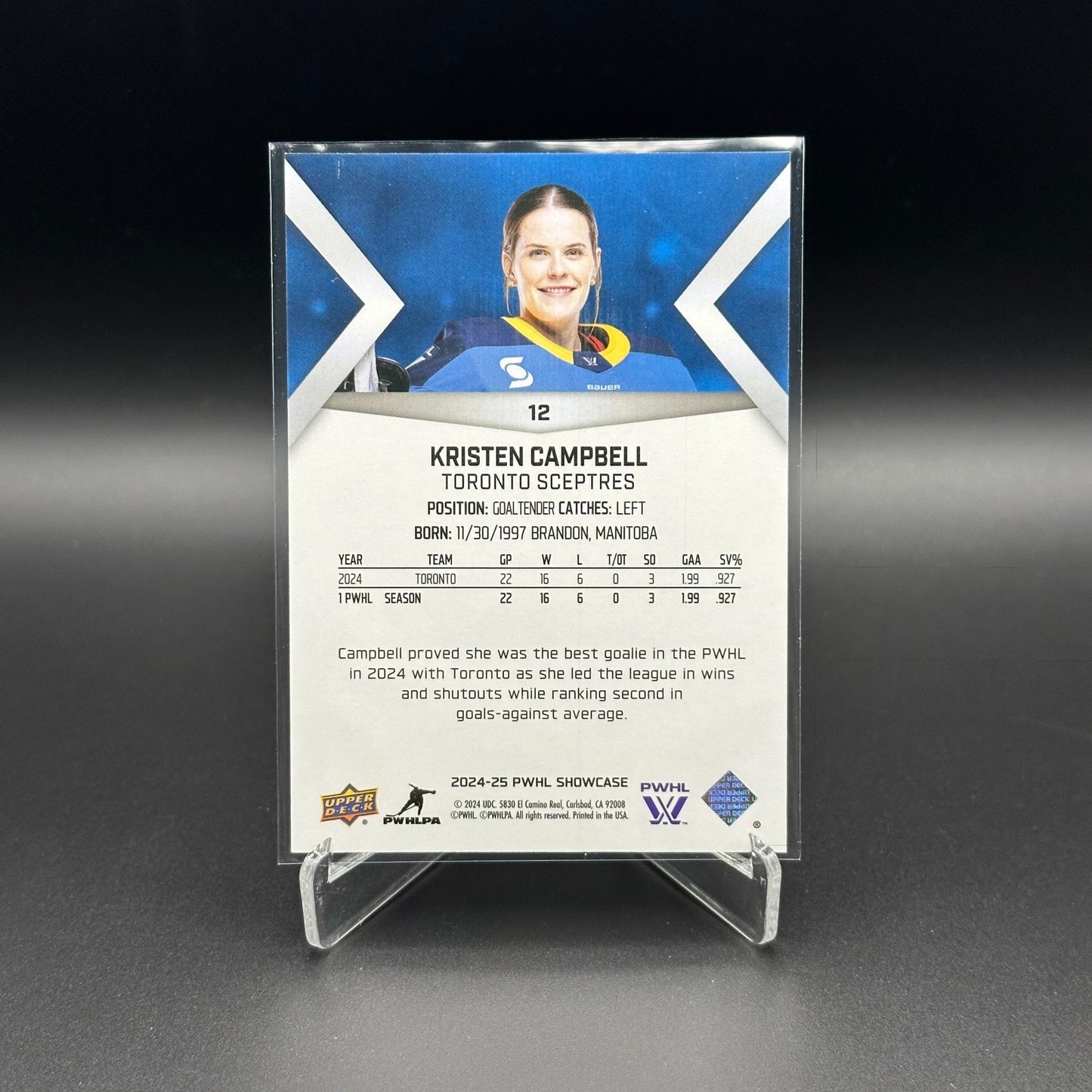 2024-25 Upper Deck PWHL Showcase KRISTEN CAMPBELL #12 Rookie RC Toronto Sceptres