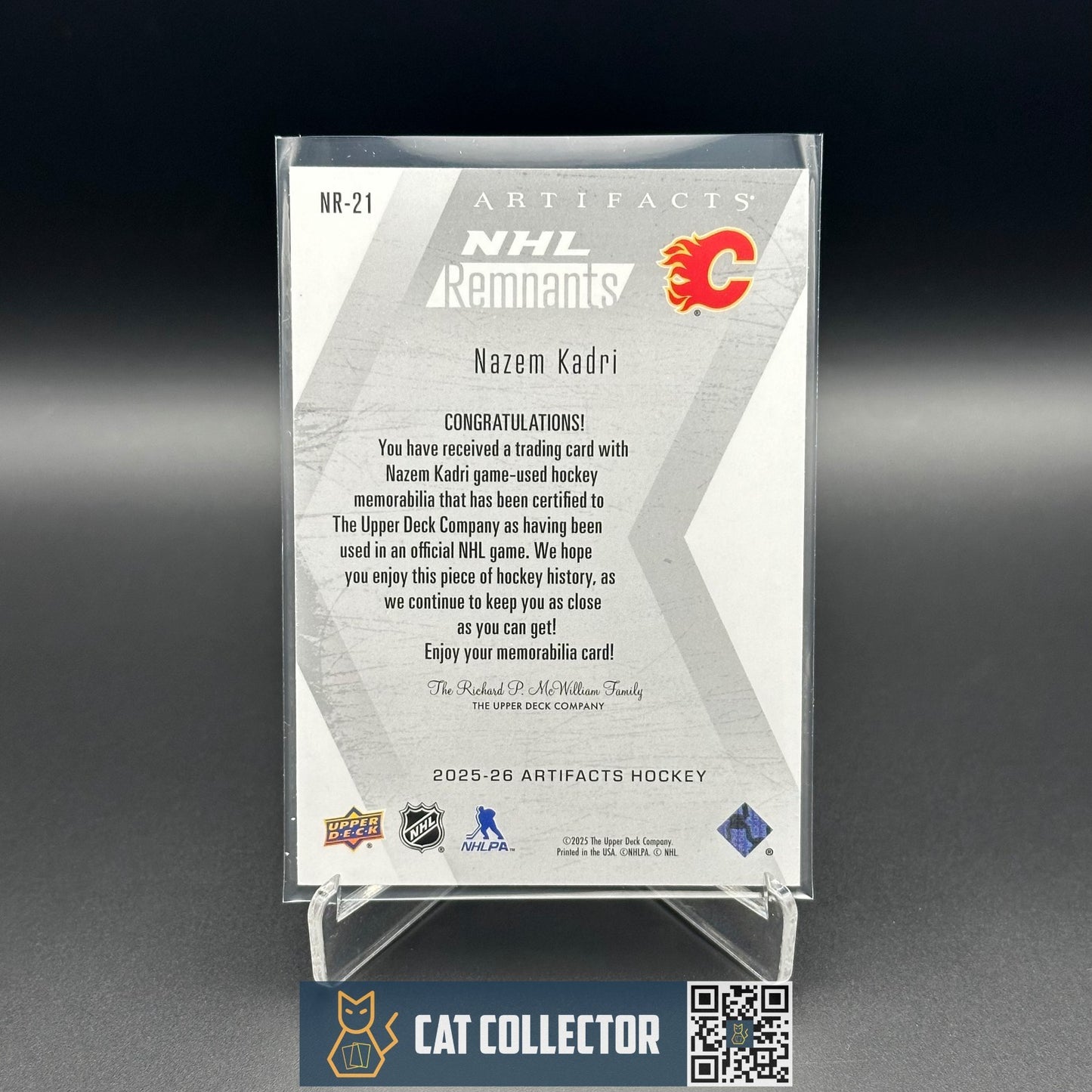 2025-26 UD Artifacts NAZEM KADRI #NR-21 NHL Remnants Jersey - Calgary Flames